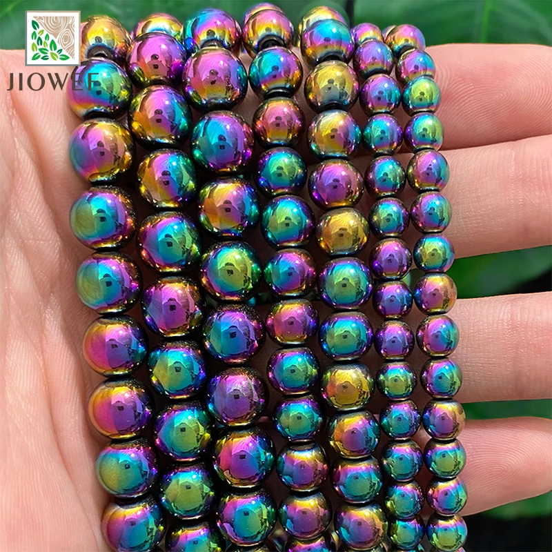 Naturalne galwanicznie kolor tęczy hematyt koraliki kule do tworzenia biżuterii DIY Charms bransoletka naszyjnik 2/3/4/6/8/10mm 15''Inch