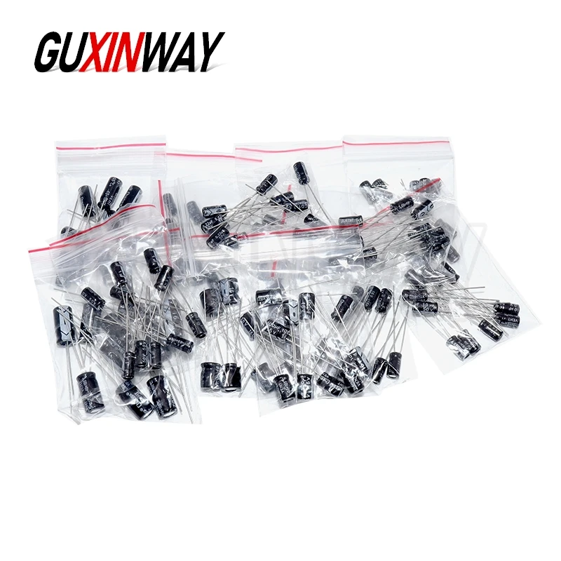 120 قطعة 1 مجموعة 12 قيم 0.22 فائق التوهج-470 فائق التوهج 16 فولت 50 فولت الألومنيوم مُكثَّف كهربائيًا مجموعة متنوعة حزمة