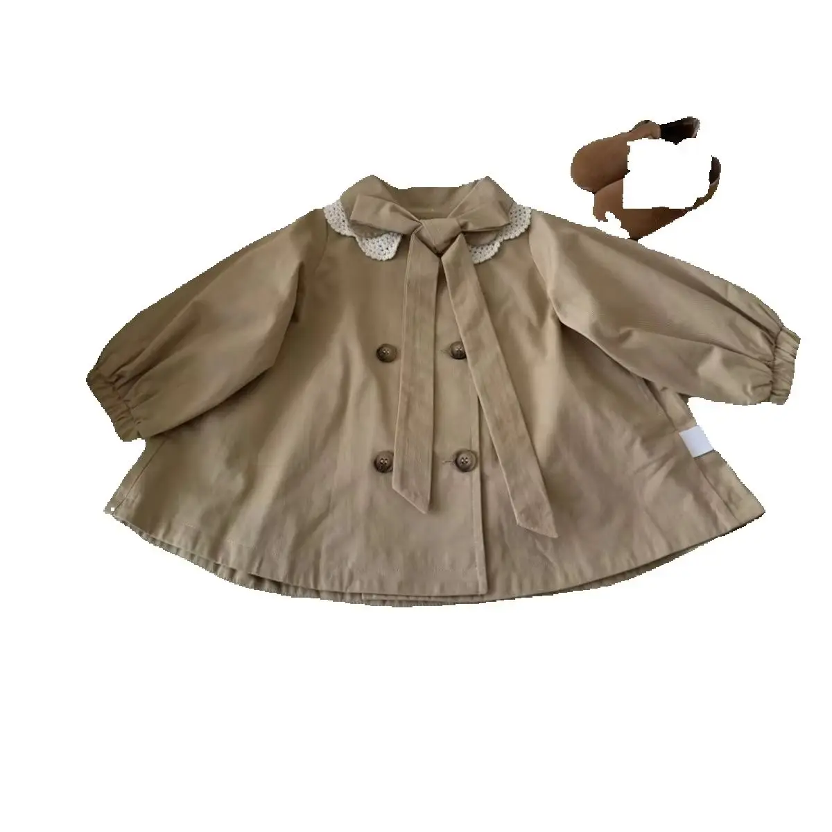 Girls Bow Knot Lace Collar Coat Spring Autumn 2026 New Kids Elegant Versatile Windbreaker Outerwear Toddler Girls Clothing