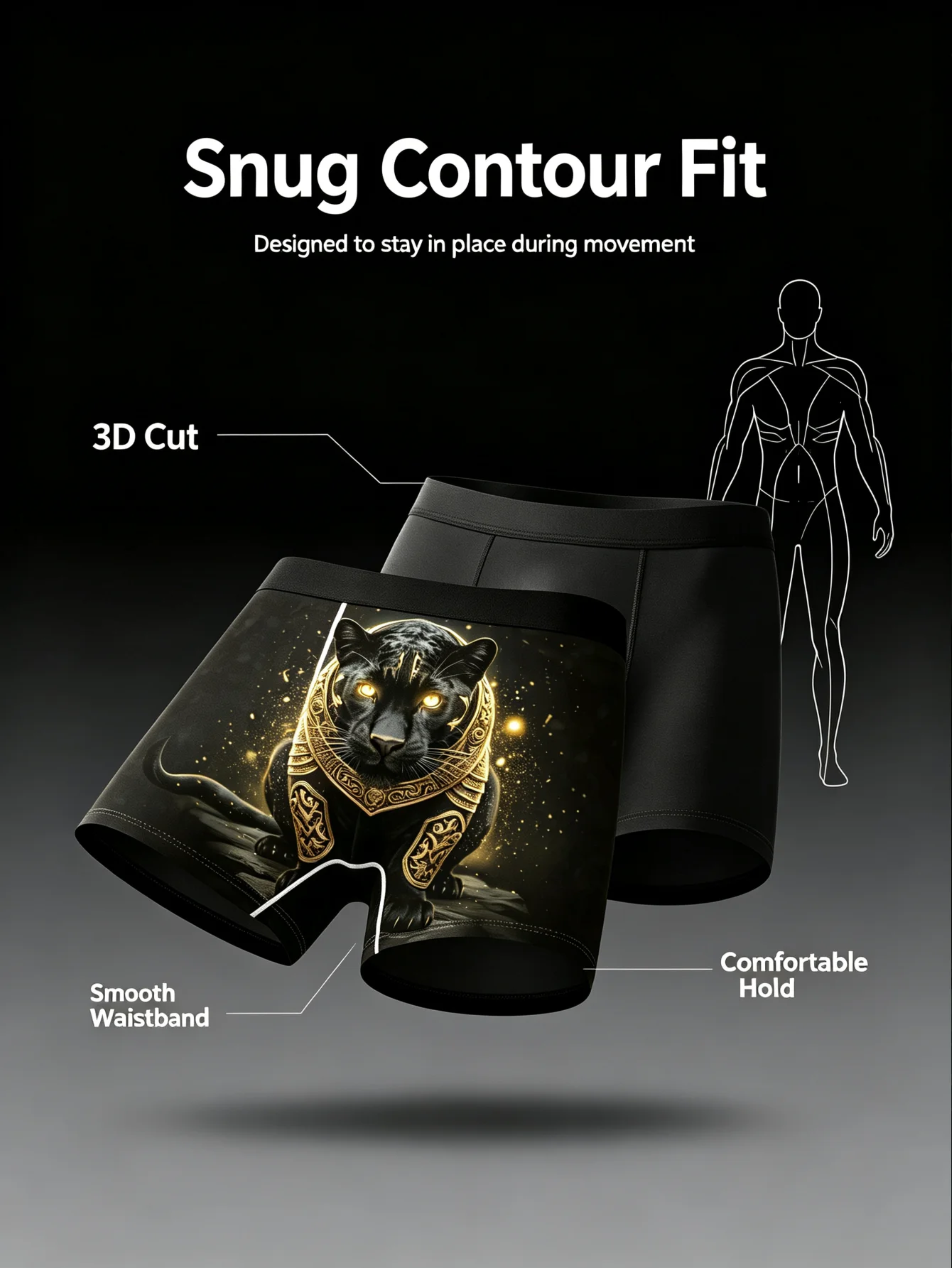 4Pcs Men Boxer Briefs Golden Mythical Animal Print Underwear 4 Way Stretch Breathable Soft Male Boxer Shorts