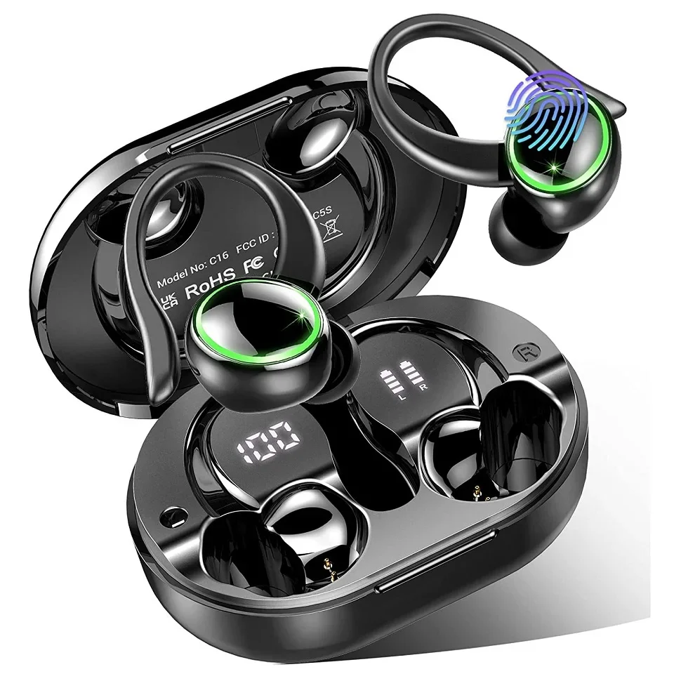 TWS Спортивные Bluetooth-наушники 5,3 HIFI Bass Беспроводные наушники со светодиодным сенсорным управлением Водонепроницаемая гарнитура для iPad IPhone Samsung