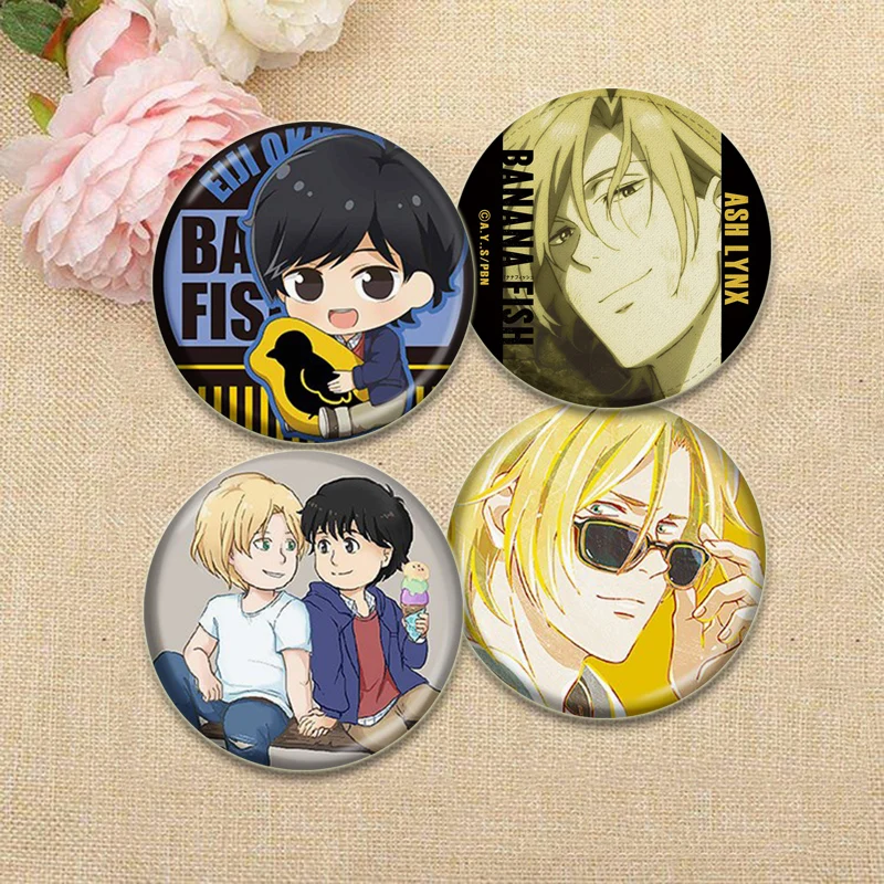Round Snap-in Brooches Anime Banana Fish Lapel Pins Aslan Jade Callenreese Ash Lynx Yuki Okimura Cartoon Badges Accessories Gift