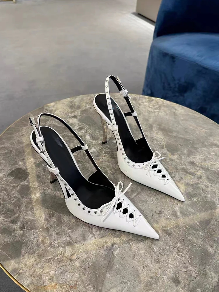 

Bow-knot Pointed Toe Slingback Sandals Summer Fashion Women Shoes Buckle Strap Solid Fine Heels Zapatos Mujer
