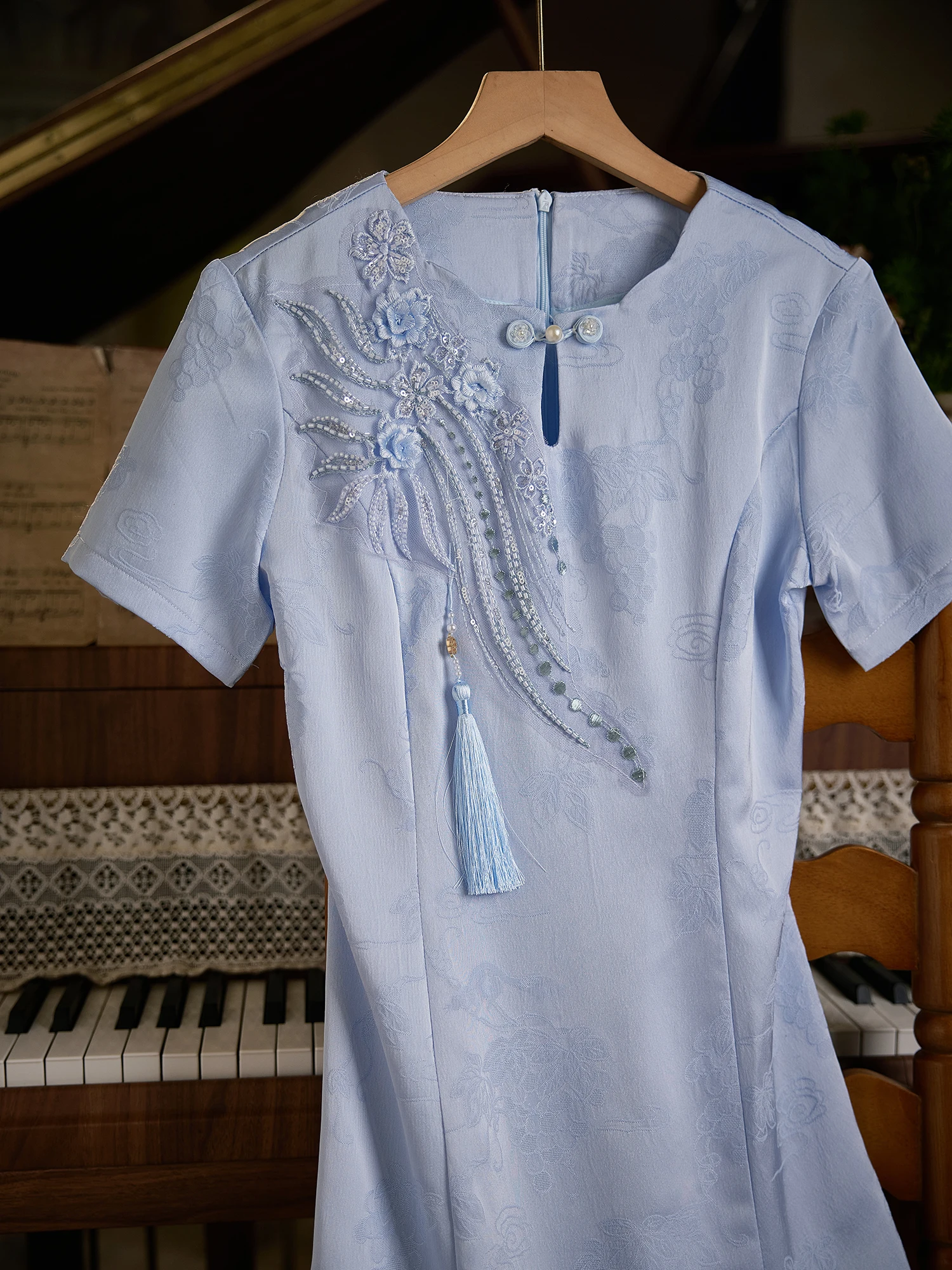 

Синее свадебное платье Dr Ele с вышивкой и бахромой, для повседневной носки, молодящее, летнее, новинка, средней длины