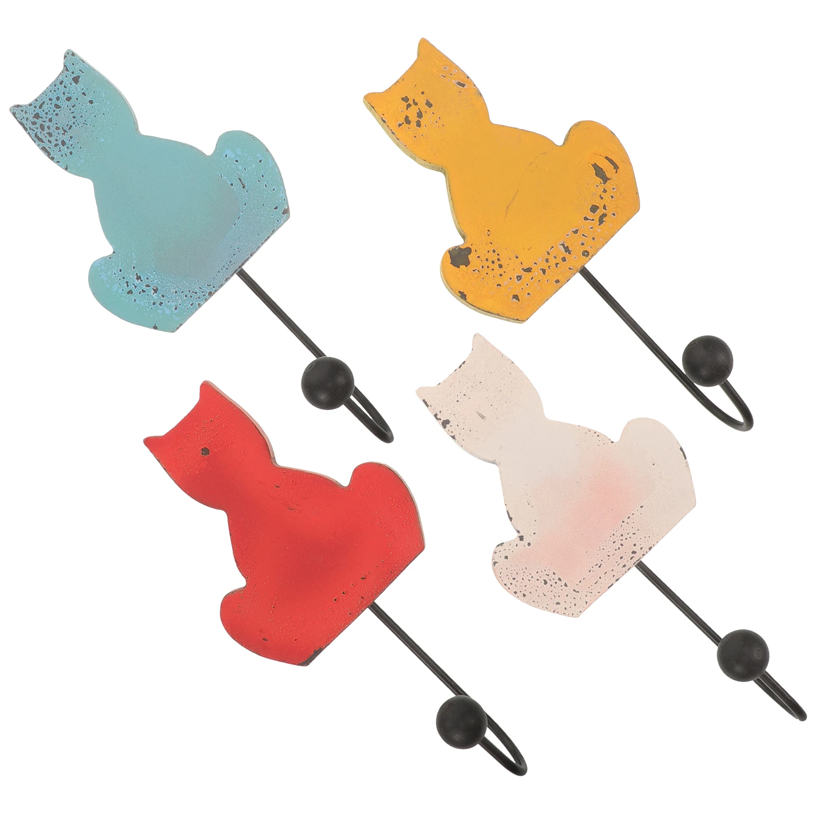 

4pcs Retro Cat Wall Hooks White Red Yellow Towels Keys Metal Hangers Bathroom Bedroom Closet Decorative
