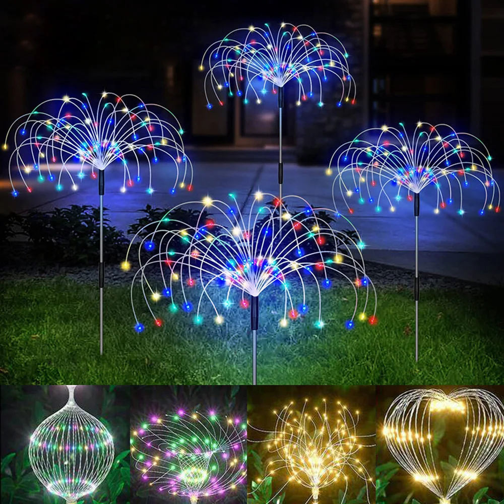 90/120/150/200LED Solar Fireworks Lights Grass Ball Dandelion Lights Garden Lawn Landscape Holiday Christmas Lights Wholesale