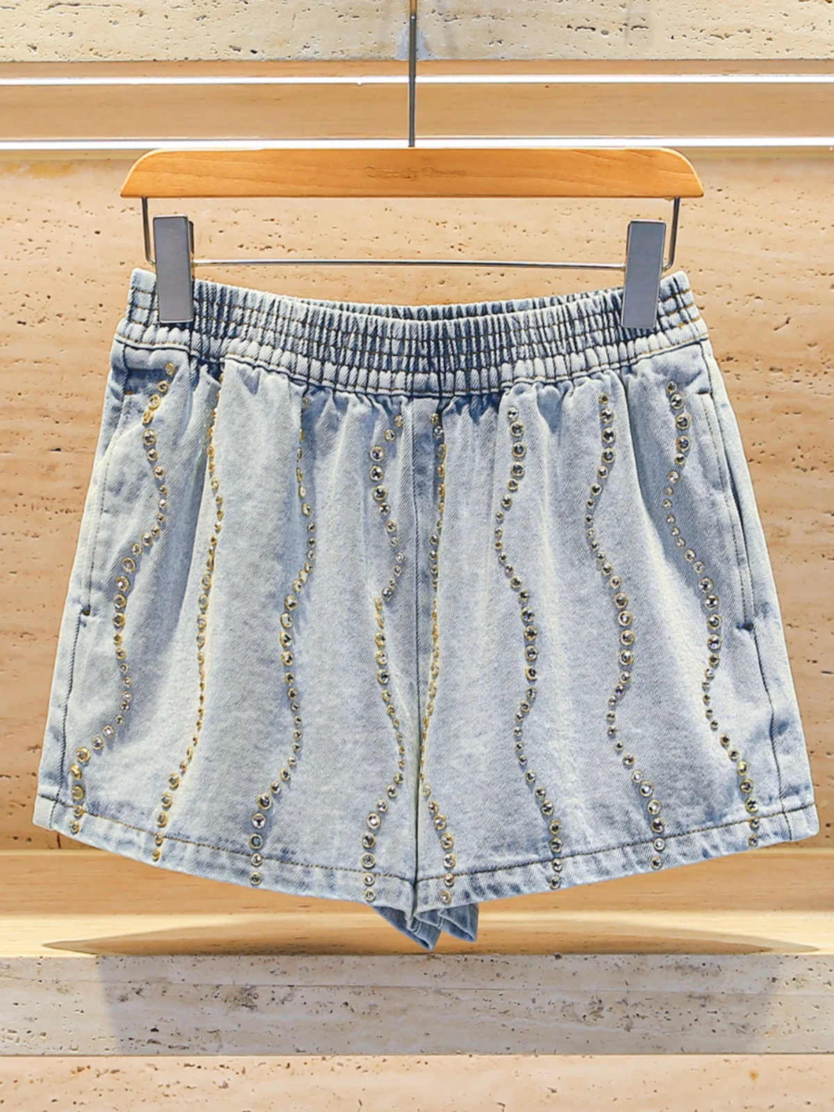 

S Home South Oil High End Women's Casual High Waist Jeans orts Sparkling Diamond Spring Faion Soft Wave Pattern