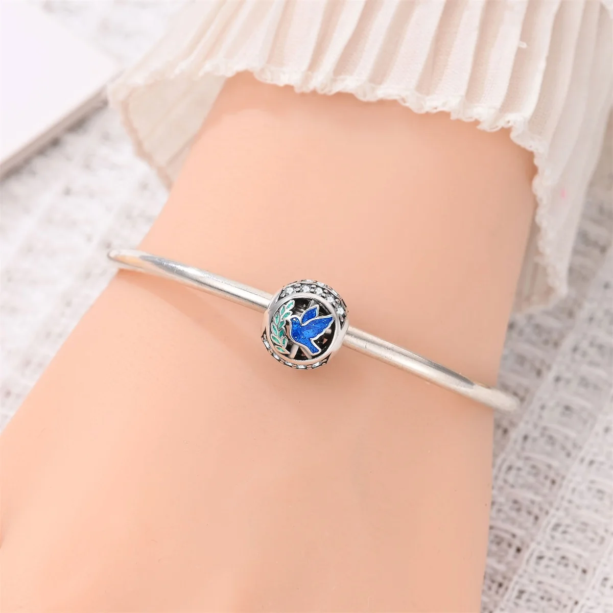 925 Sterling Silver Peace Charms Peace Sign Dove Heart Enamel Beads No More War Text Pendant Fit European Bracelet DIY Jewelry view 4
