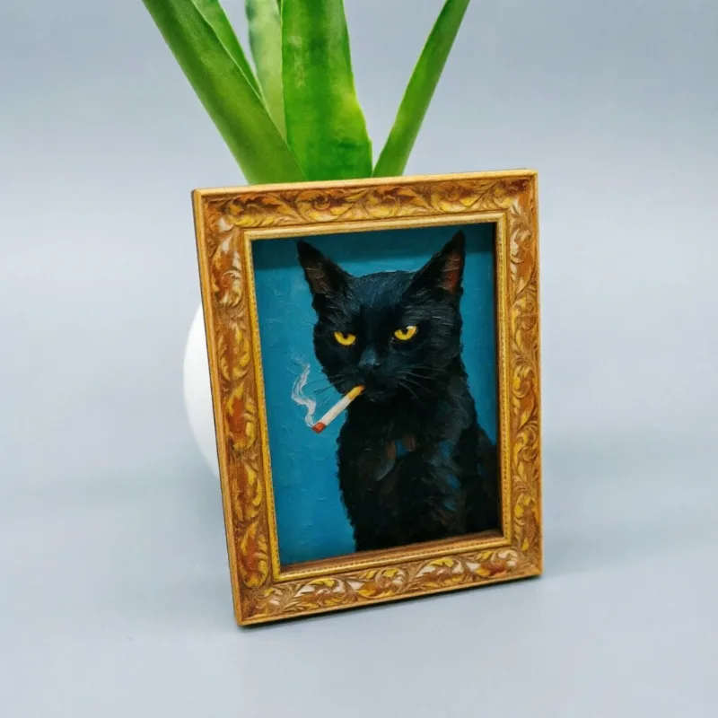 8*6*1cm Wooden Magnetic Painting Craft Decoration Sticker - Frog Black Cat Funny Masterpiece Wall Sticker for Refrigerator view 5