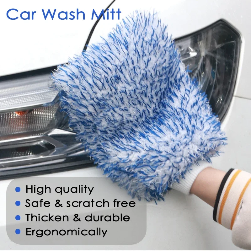 Double-sided thickened plush car cleaning gloves microfibre absorbent cleaning coral fleece car wash gloves