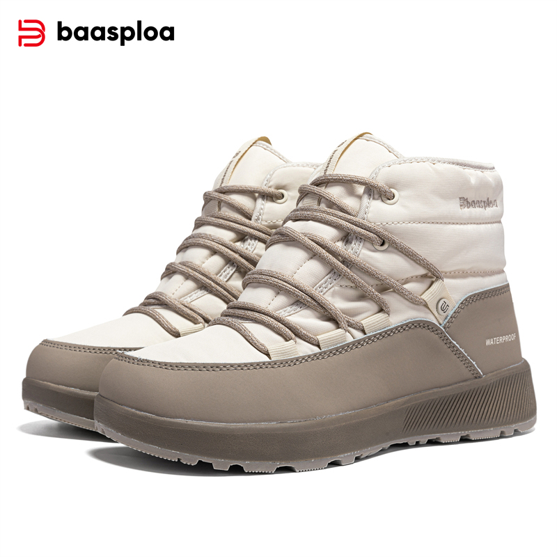  Baasploa Cotton Shoes Women New Winter Outdoor Non-Slip Lace up Walking Shoes Female Casual Waterproof Plush Warm Snow Boots 