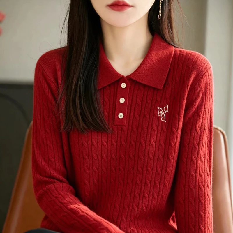 Women's boutique high-end sweater knitted pullover embroidered women's sweater long sleeved new cashmere sweater