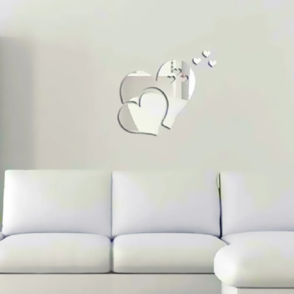

Acrylic Mirror Surface Wall Sticker Silver Heart Shaped DIY Home Decoration Waterproof Expand Space 12x12in Mirror Wall Sticker