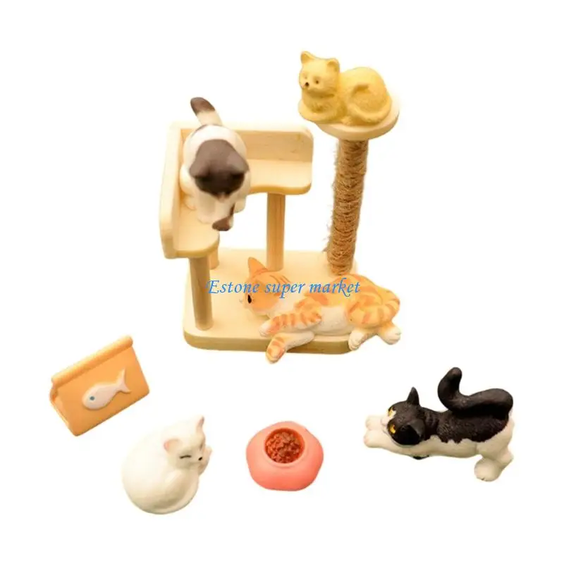 090B 1/12 Doll House Scene Display Props Miniature Cats and Cats Furniture Set for Microlandscape Decoration Craft Setting