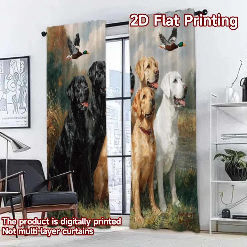 2D Flat Printing,2pcs Labrador Dogs by the Water Chic Curtains Digital Printed Versatile Polyester Curtains Decorations Inside