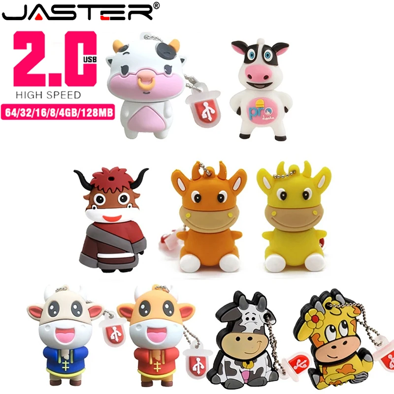 

Hot Sale Cows USB Flash Drive 64GBCreative Gifts for Kids Cartoon Bull 32GB флешка USB Pendrive 16GB Free Key Usb Stick 8GB