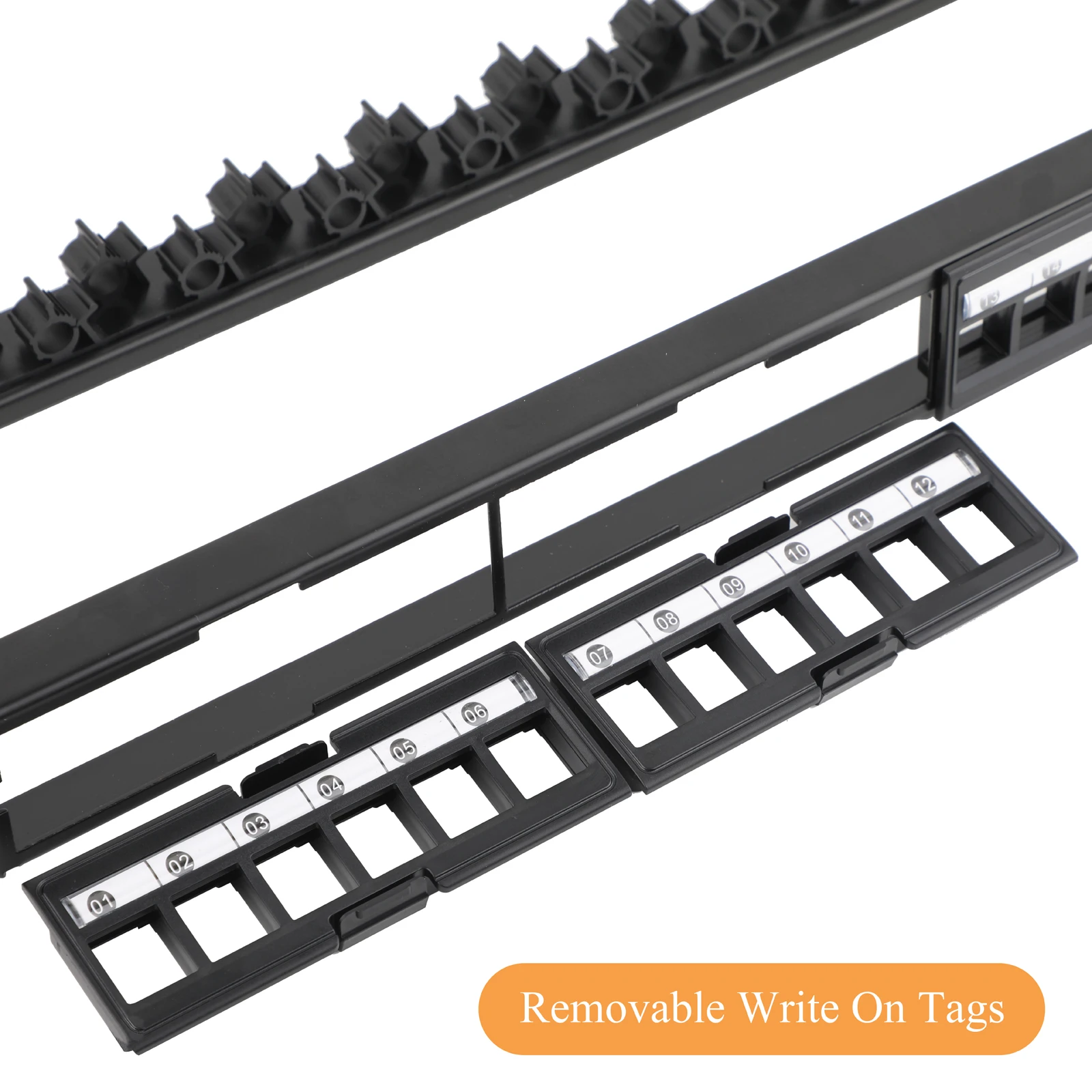 24-Port Keystone Patch Panel, Removable 6-Port Panels 19-Inch 1U Network Patch Panel  With Cable Manager Bar With Label Field