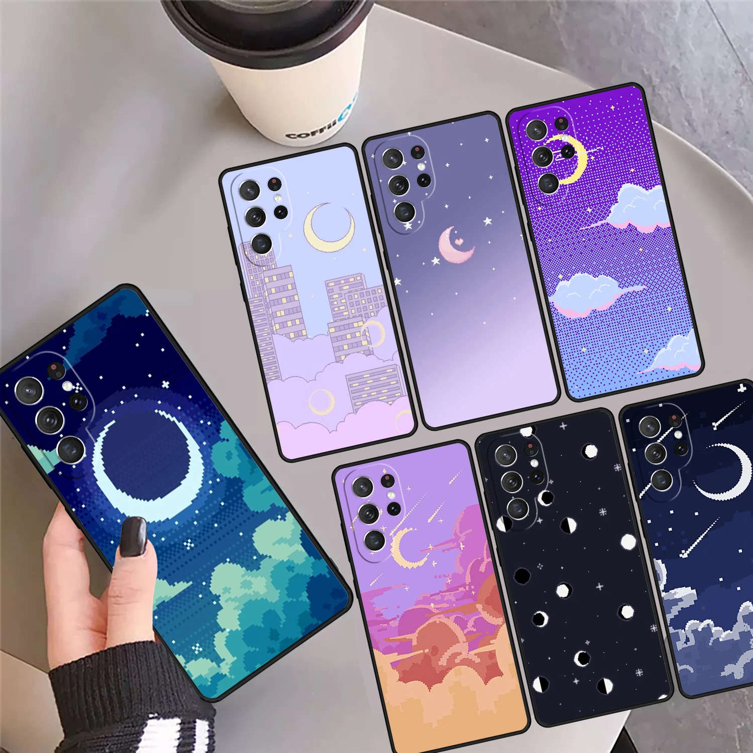 

Art Pixel Anime Moon Aesthetic Phone Case Cover For Samsung Galaxy S24 S25 Ultra 23 S22 Plus S21 FE S20 Note 10 Pro 20