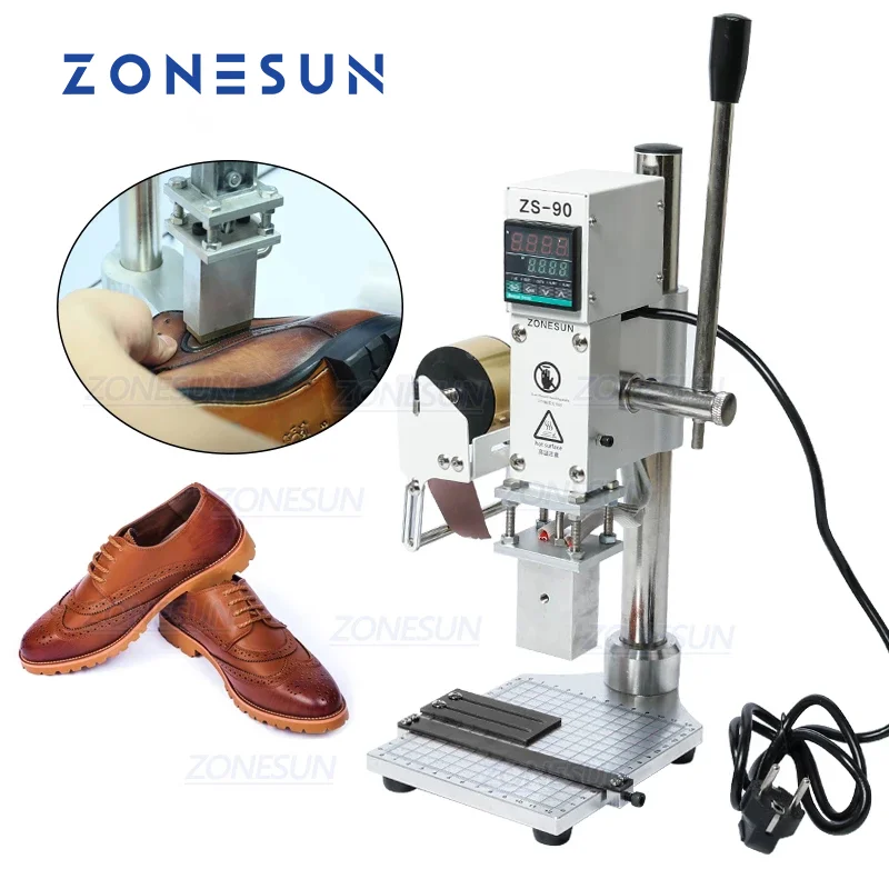 ZONESUN Manual LOGO Leather Paper PVC DIY Shoe Hot Foil Stamping Bronzing Embossing Machine Heat Press Machine