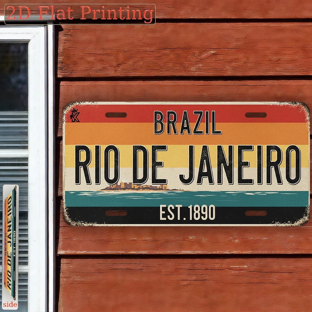 2D Flat Printing, Single Piece, Vintage Sign, Decorative Plaque And Ornament, Retro City Sign from Rio De Janeiro, Vintage Home