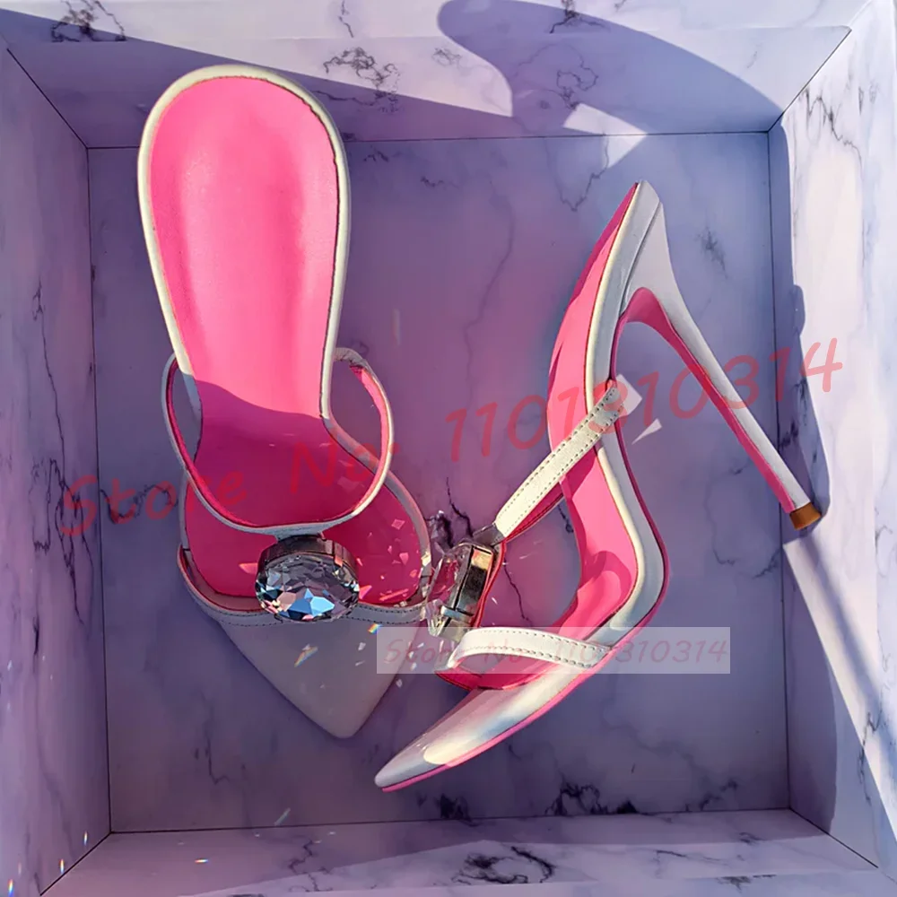 

Diamond Pink Insole Slippers Women Sweet White High Heels Pointy Elegant 2023 Summer Shoes Causal Ladies Outfit Luxury Slippers