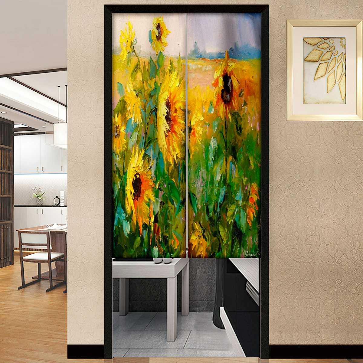 Nature Flowers Bouquet Sunflowers Art Door Curtain Kitchen Dining Room Partition Drapes Restaurant Entrance Hanging Half-Curtain