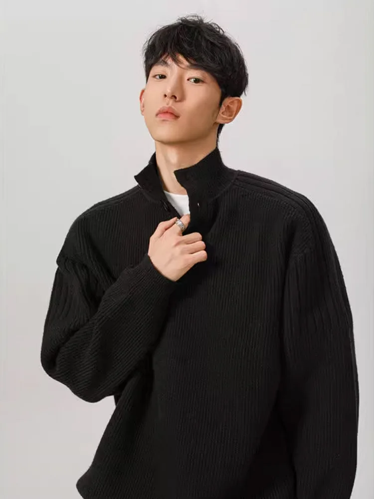 

High Collar f Zip Knitwear Men's Autumn Winter Lazy Sle Premium Cleanfit Inner Wear Base Layer Outerwear