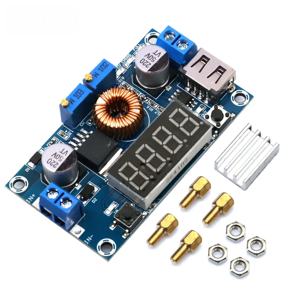 Módulo Carregador de Bateria de Lítio, DC-DC, XL4015, 5A, Digital, LED Drive, CC, CV, USB, Step Down, Conversor de Buck, Voltímetro, Amperímetro, Módulo
