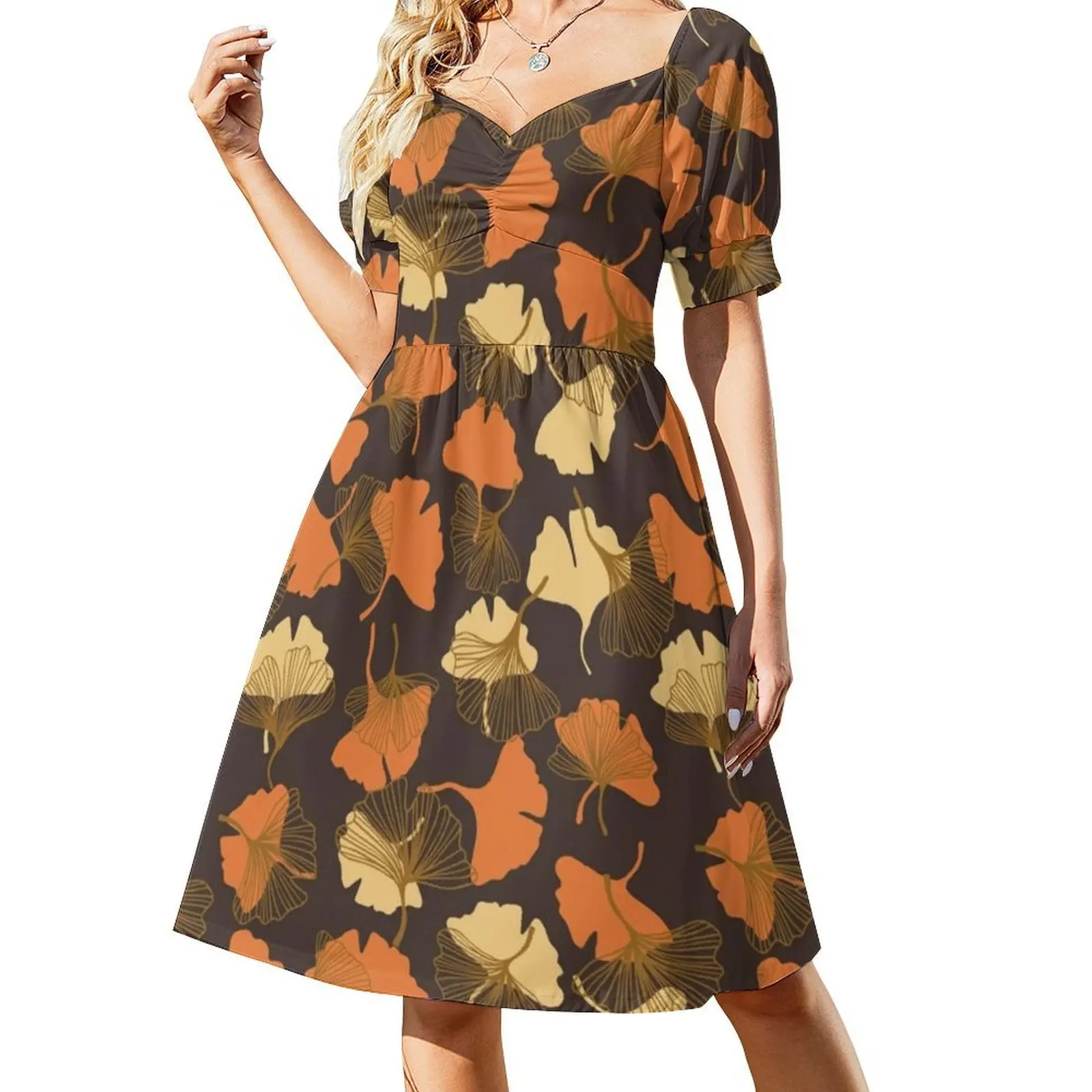 Folhas de outono boêmio vestido sem mangas para mulheres impressão praia vestidos de festa outono folhas outono padrão de folha outono roupas femininas