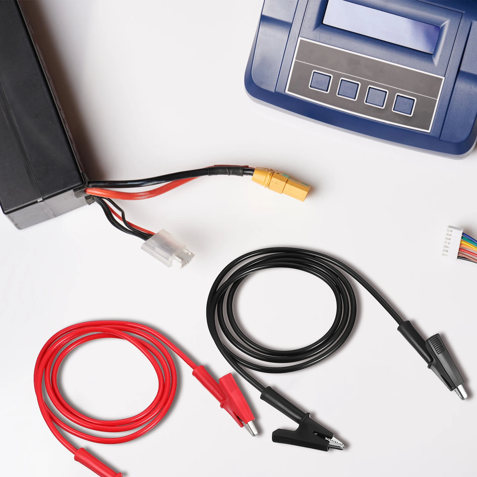 

8 pcs Electrical Test Leads Clips Jumper Wires 1M Dual Ended Black Red Adjustable Stable Connection For Multimeter Automotive