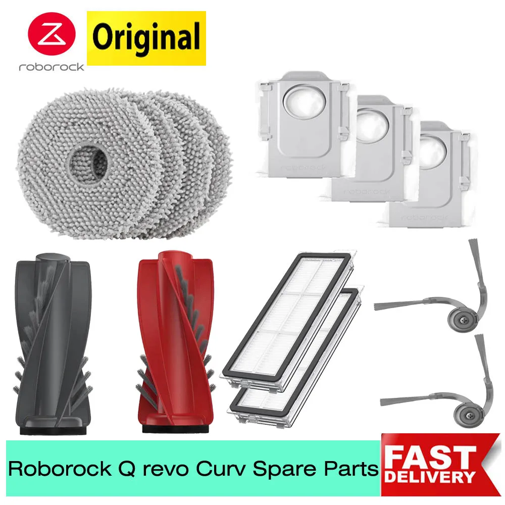 Original Roborock Q Revo Curv Accessory Dust Bag DuoDivide Main Brush Filter Side Brush Mop Cloth Vacuum Cleaner Parts Optional