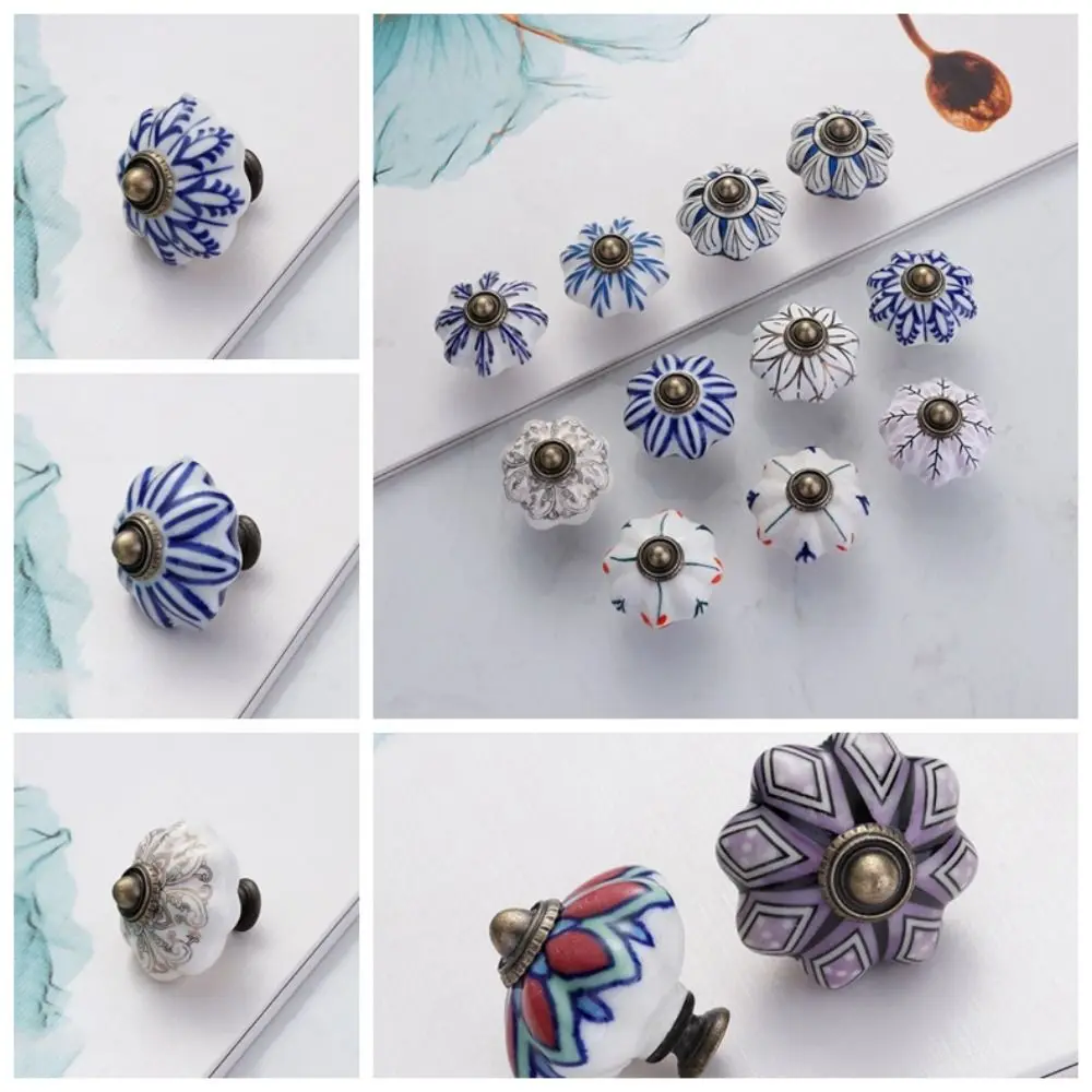 Ceramics and Alloys Pumpkin Handle Single Hole Multiple Colors Vintage Door Handle Fashion Creative Furniture Knob Wardrobe