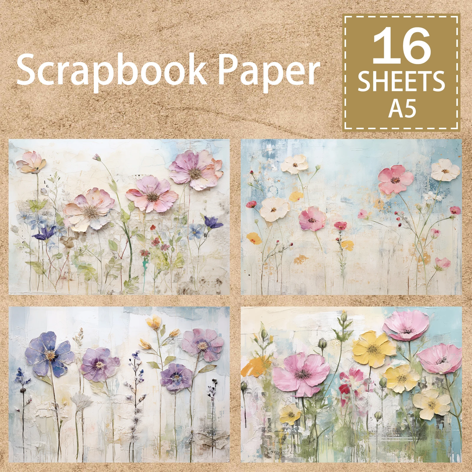 16 Sheets A5 Size Beautiful Watercolor Background Of Colorful Flowers Vintage Grunge Journal Planning Scrapbooking