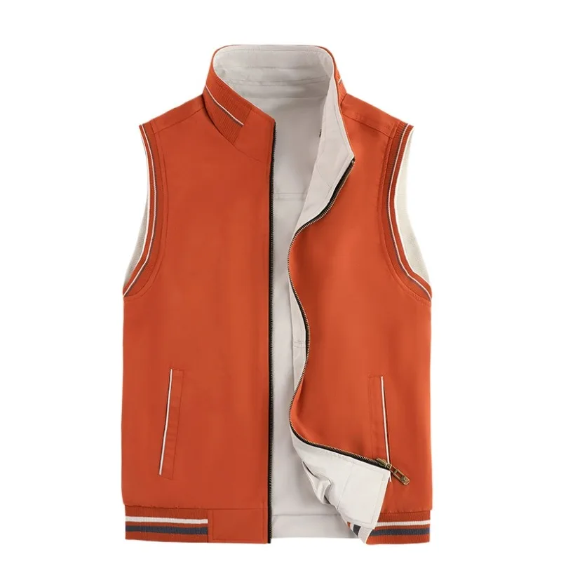 New Fashion Men Reversible Vests Coats Sleeveless Jackets Quality Male Outwear Multi-pockets Waistcoats Stand Collar Casual Vest