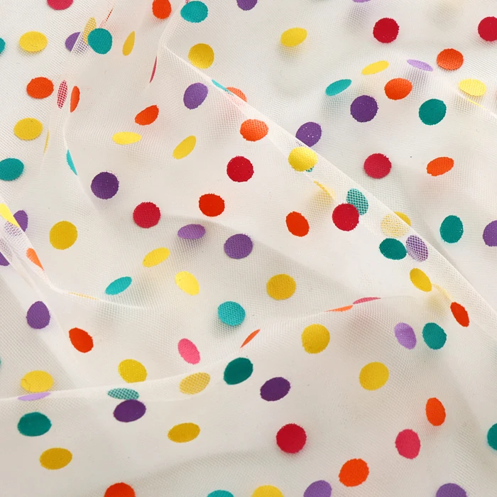 150x50cm Rainbow Color Polka Dot Printing Glue Tulle Fabric Girls' Dress Skirt Clothing  Breathable Cloth