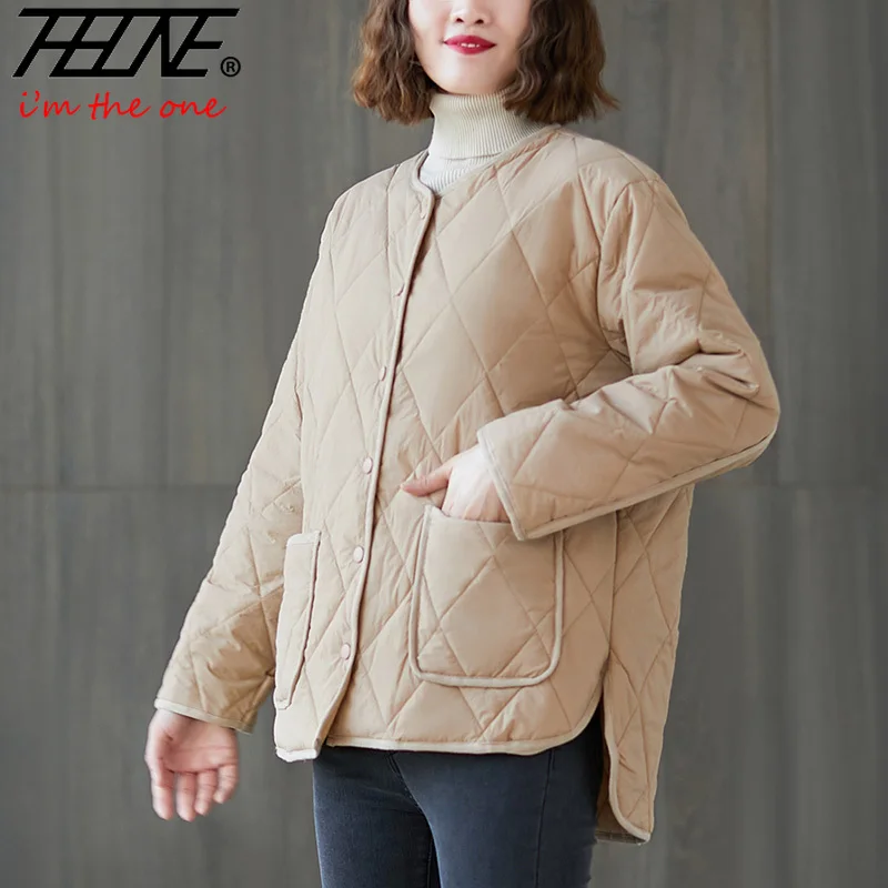 

THHONE, зимние куртки, парки для женщин, 2022, нижняя часть с нерегулярным круглым вырезом, повседневная одежда с длинными рукавами и хлопковой подкладкой, верхняя свободная верхняя одежда