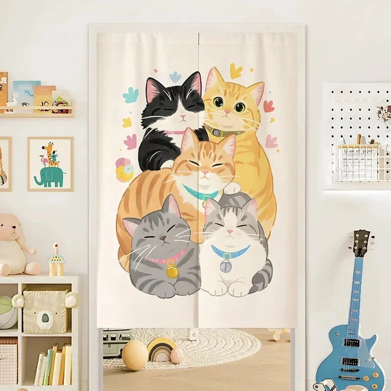 VIKAMA Modern Abstract Door Curtain Soft Pink Base Spring Theme Woman Portrait Print Noren Curtain for Bedroom Entrance