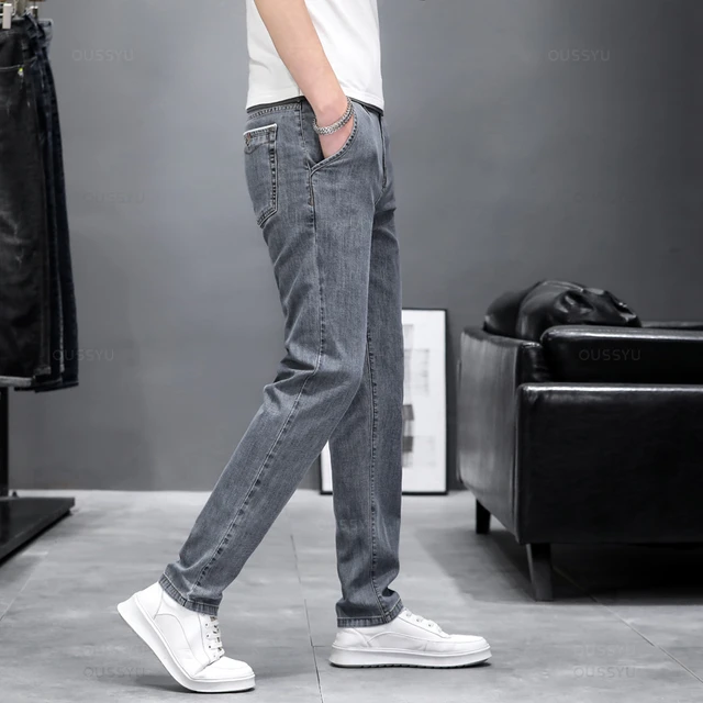 2024 Jeans Skinny elasticizzati moda uomo Casual Slim Fit Denim Designer pantaloni elastici pantaloni di marca grigi uomo taglia grande 38 40 AliExpress