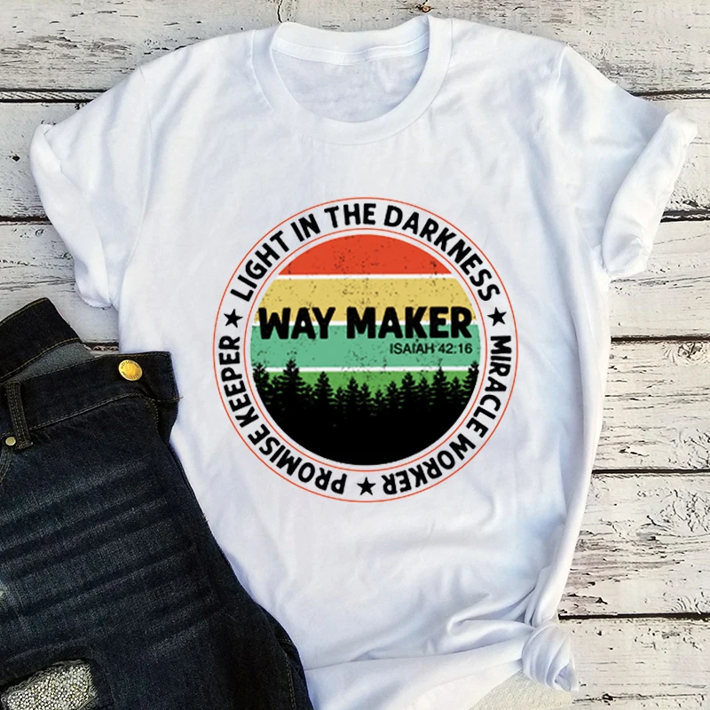 

Christian Tshirt Way Maker Promise Keeper Graphic Tees Women Light In The Darkness My God Clothes Jesus Tee Christian Tops M