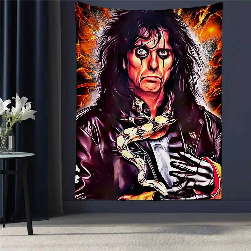 

A-Alice C-Cooper Classic Rock Star Colorful Tapestry Wall Hanging Hanging Tarot Hippie Wall Rugs Dorm Wall Art Decor