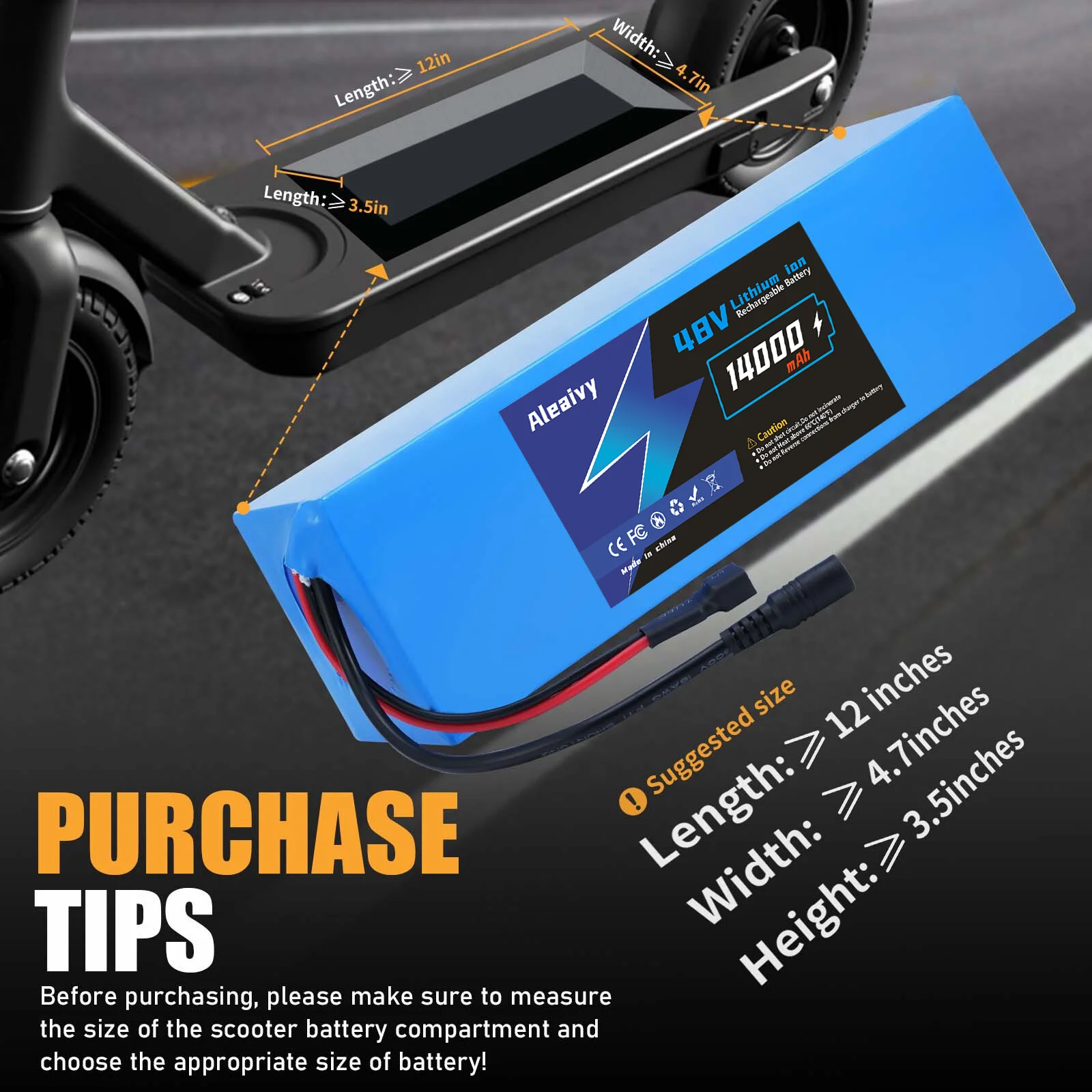 Aleaivy 48V 10Ah/14Ah Li-ion Battery Pack Built-in BMS with Charger Long Range Ultralight for Bicycle Scooter Replacement
