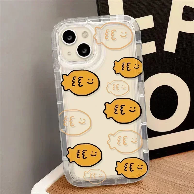 Cartoon Cute Cat Fish Transparent Phone Case For iPhone 14 Pro Max Case iPhone 15 13 11 12 X XS XR 7 8 Plus SE 2020 Back Cover