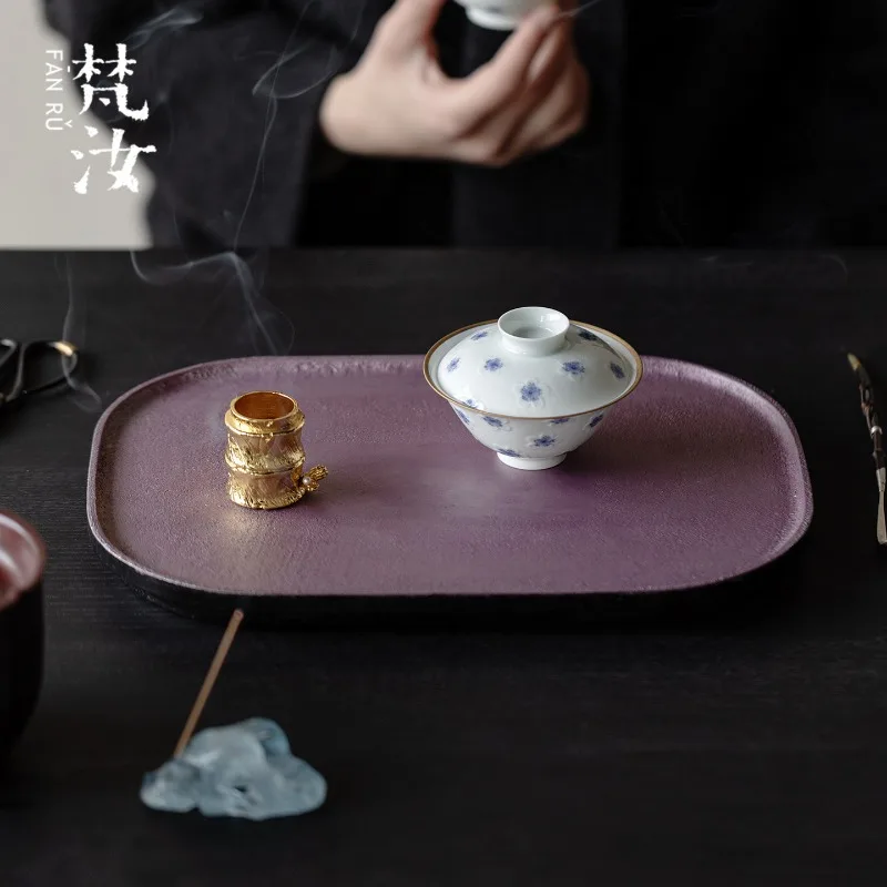 Wooden tire large lacquer solid wood round curved dry bubble plate intangible cultural heritage handmade smoke purple household