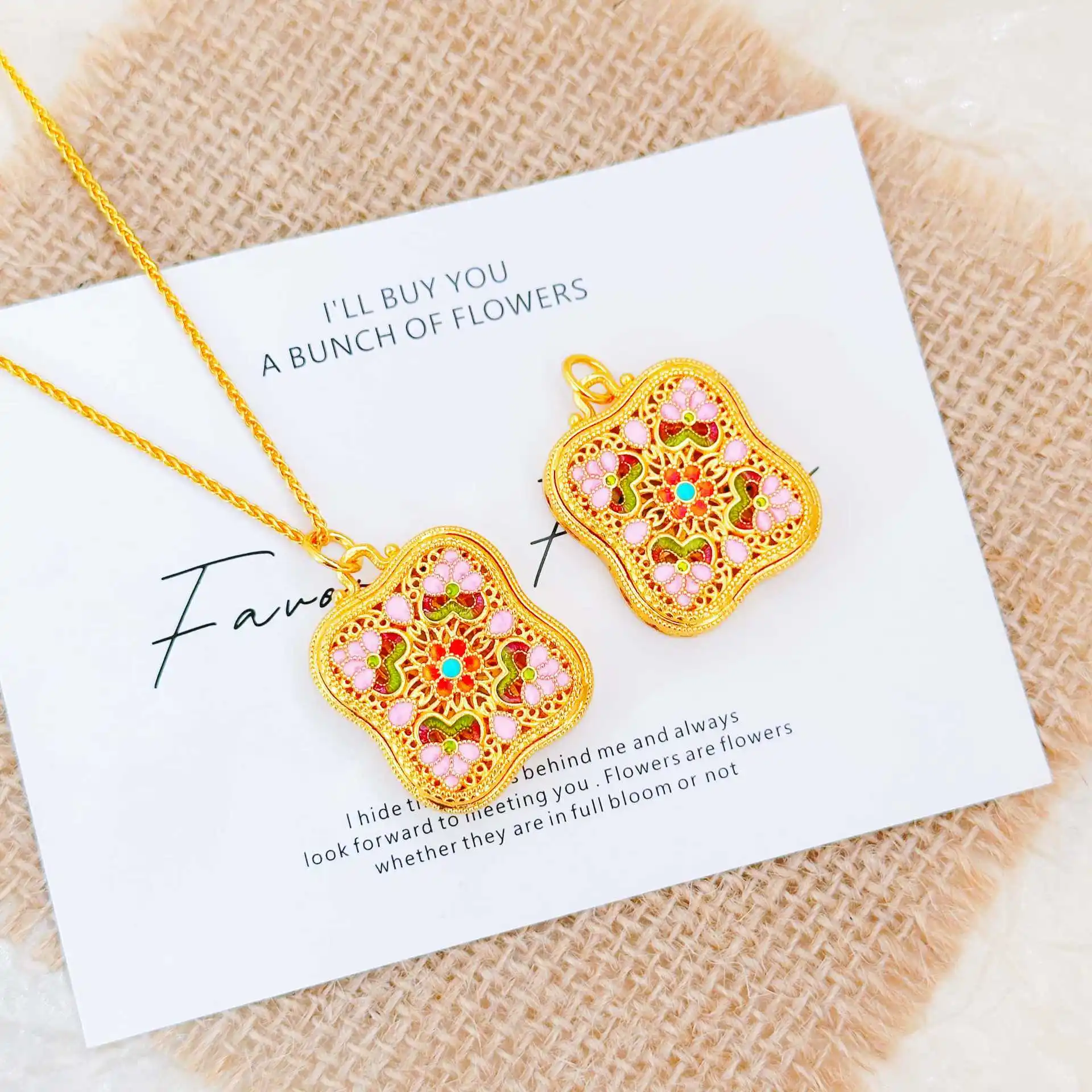 Pure Gold Hollow Filigree Square Ruyi Pendant Necklace For Women 24K Gold AU999 High-purity gold for wear and collection value