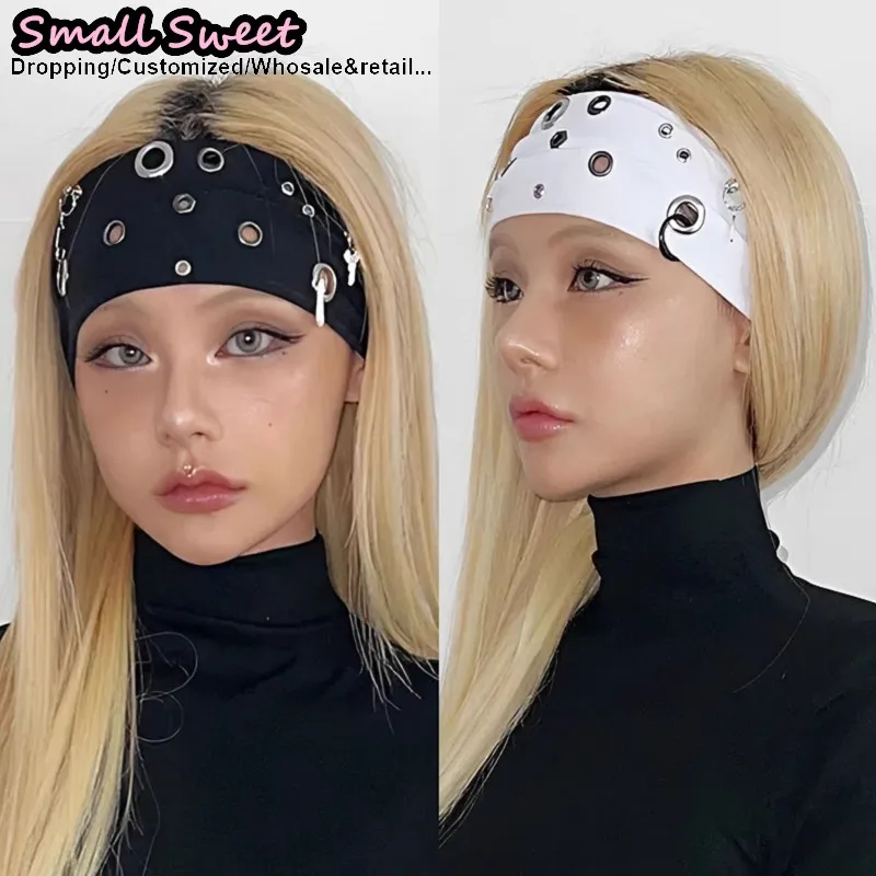Dark Gothic Punk Metal Ring Headband Y2K Hair Hoop Edgy Subculture Fashion Headwear for Women Daily Hair Accessories