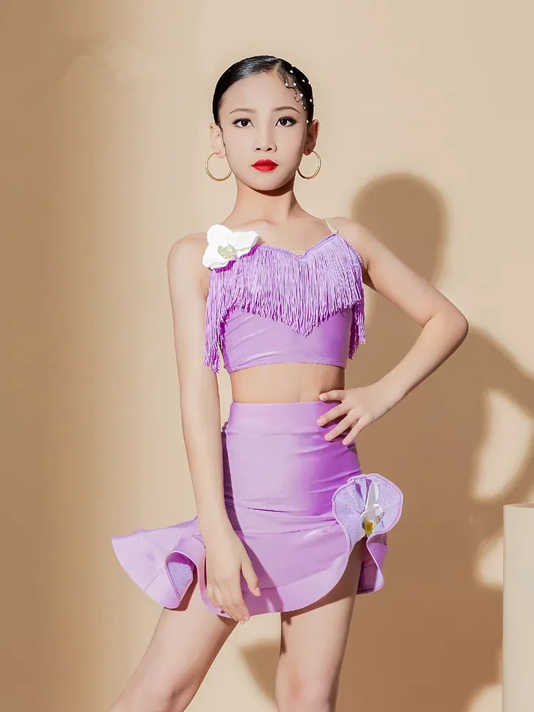 

Girls Latin Dance Dress Fringe Latin Dance Clothes Kids Competition Salsa Costume Black Red Child Ballroom Tango Dresses