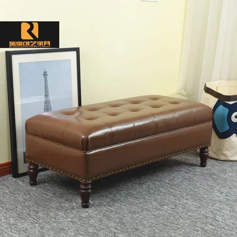 European style end stool shoe store try shoe clothing store sofa pedal retro oil wax leather stoo