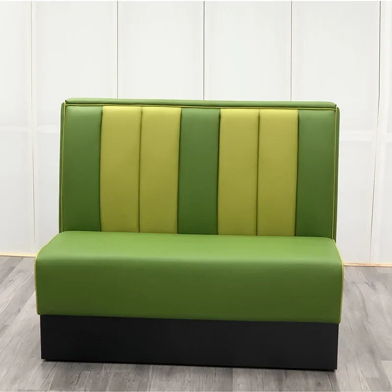 Card seat sofa, retro yellow and green leather double backrest restaurant in groups of 5