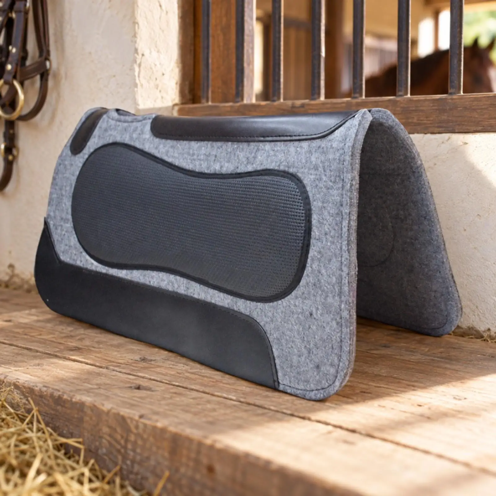 Cowhide Felt Saddle Pad for Horseback Riding with Textured Center Mesh for Airflow and Secure Fit Under Western Saddle