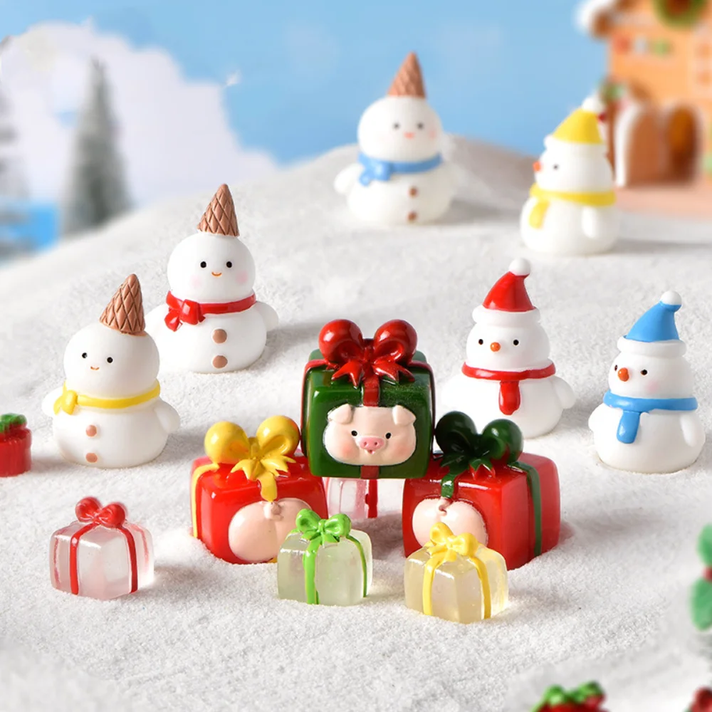 Christmas Decorations Snowman House Pig Egg Tube Gift Box Miniatures Figurines Resin Xmas Ornament Gifts DIY Home Party Decor
